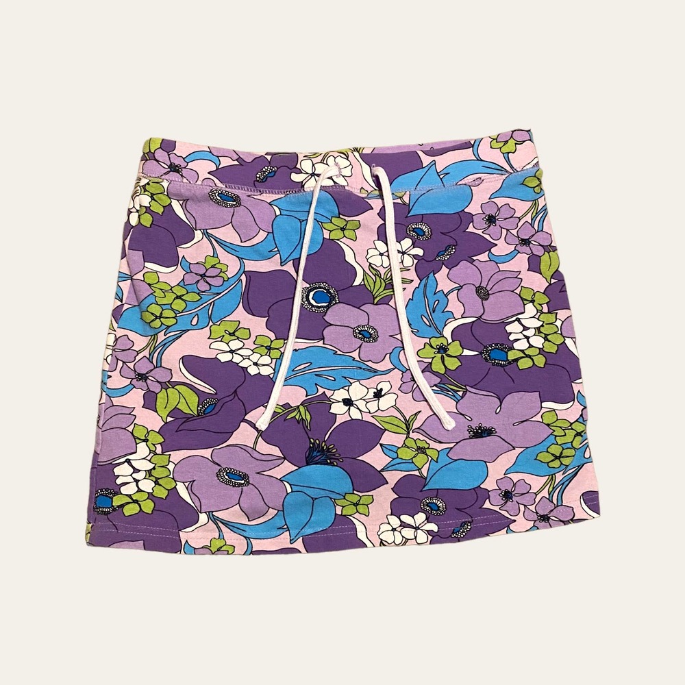 Y2K Purple Floral Drawstring Mini Hidden Skort